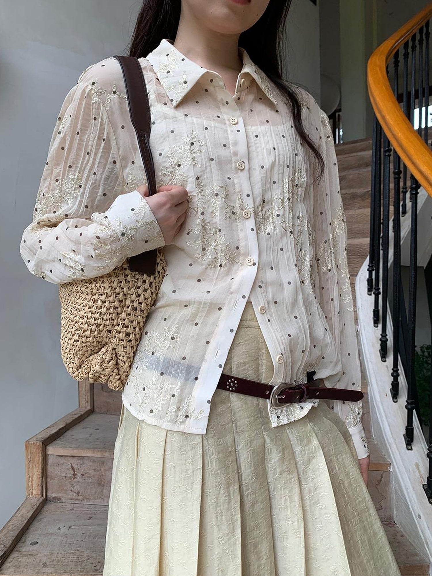 Dorydory Dory Dot Jacquard Shirt With Gold Embroidery