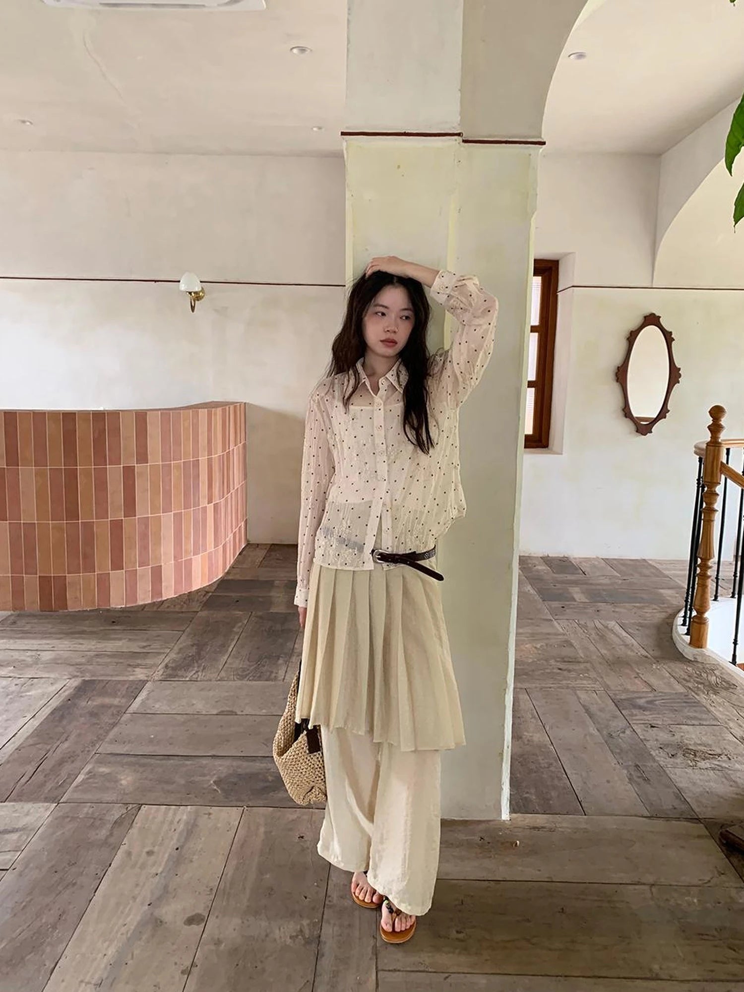 Dory Dot Jacquard Shirt With Gold Embroidery