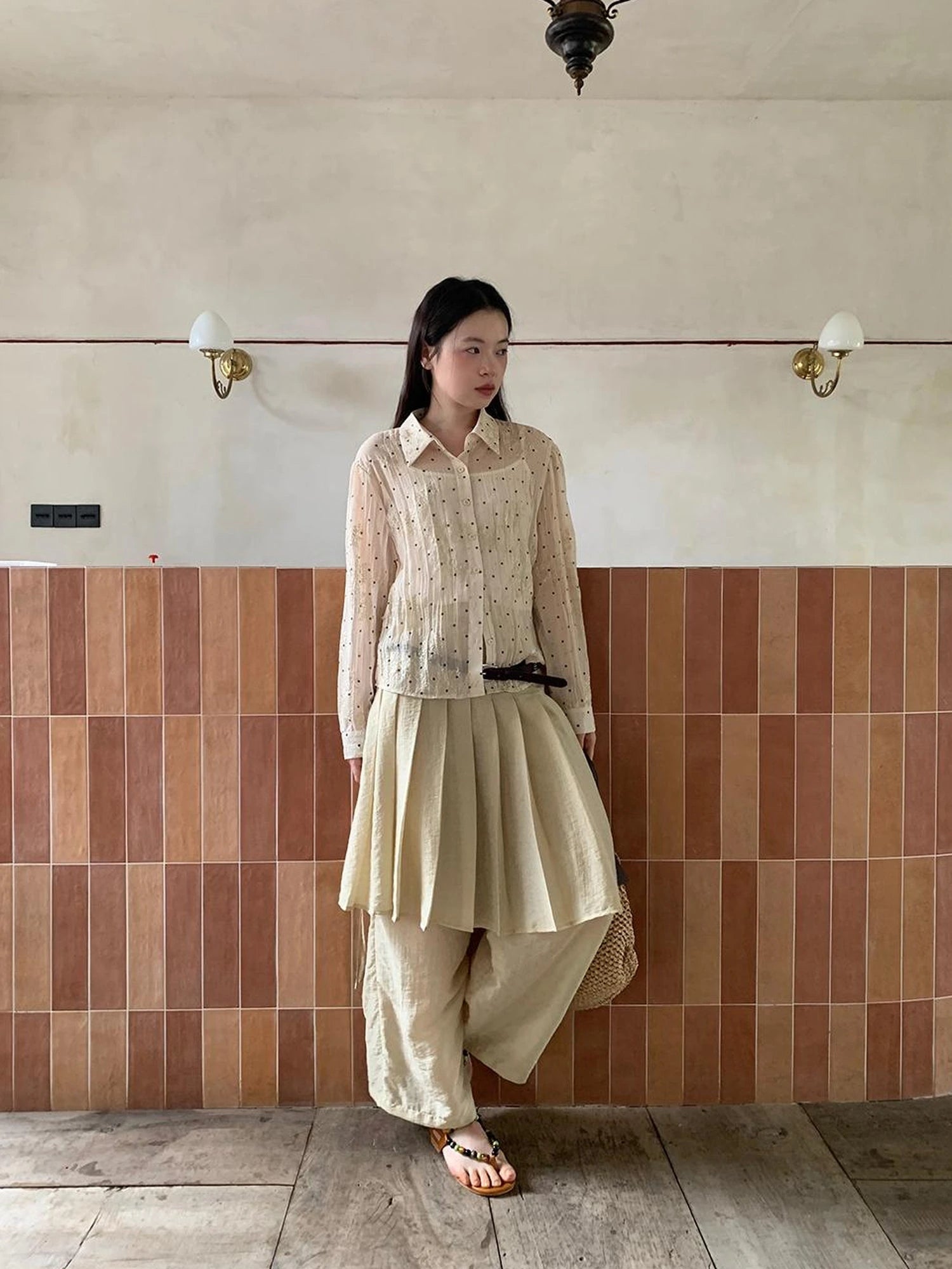 Dory Dot Jacquard Shirt With Gold Embroidery