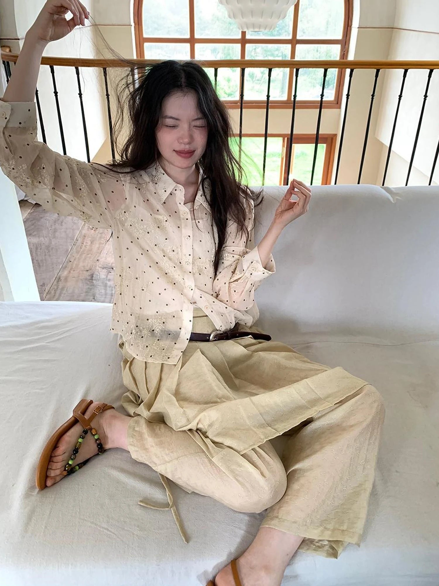 Dory Dot Jacquard Shirt With Gold Embroidery