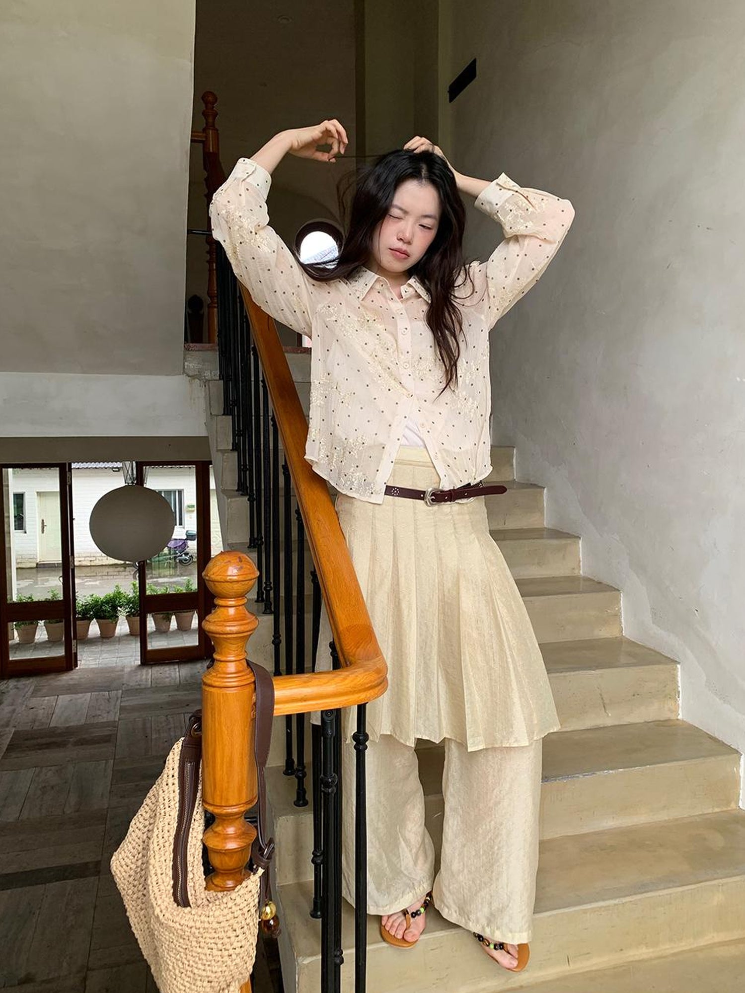 Dorydory Dory Dot Jacquard Shirt With Gold Embroidery