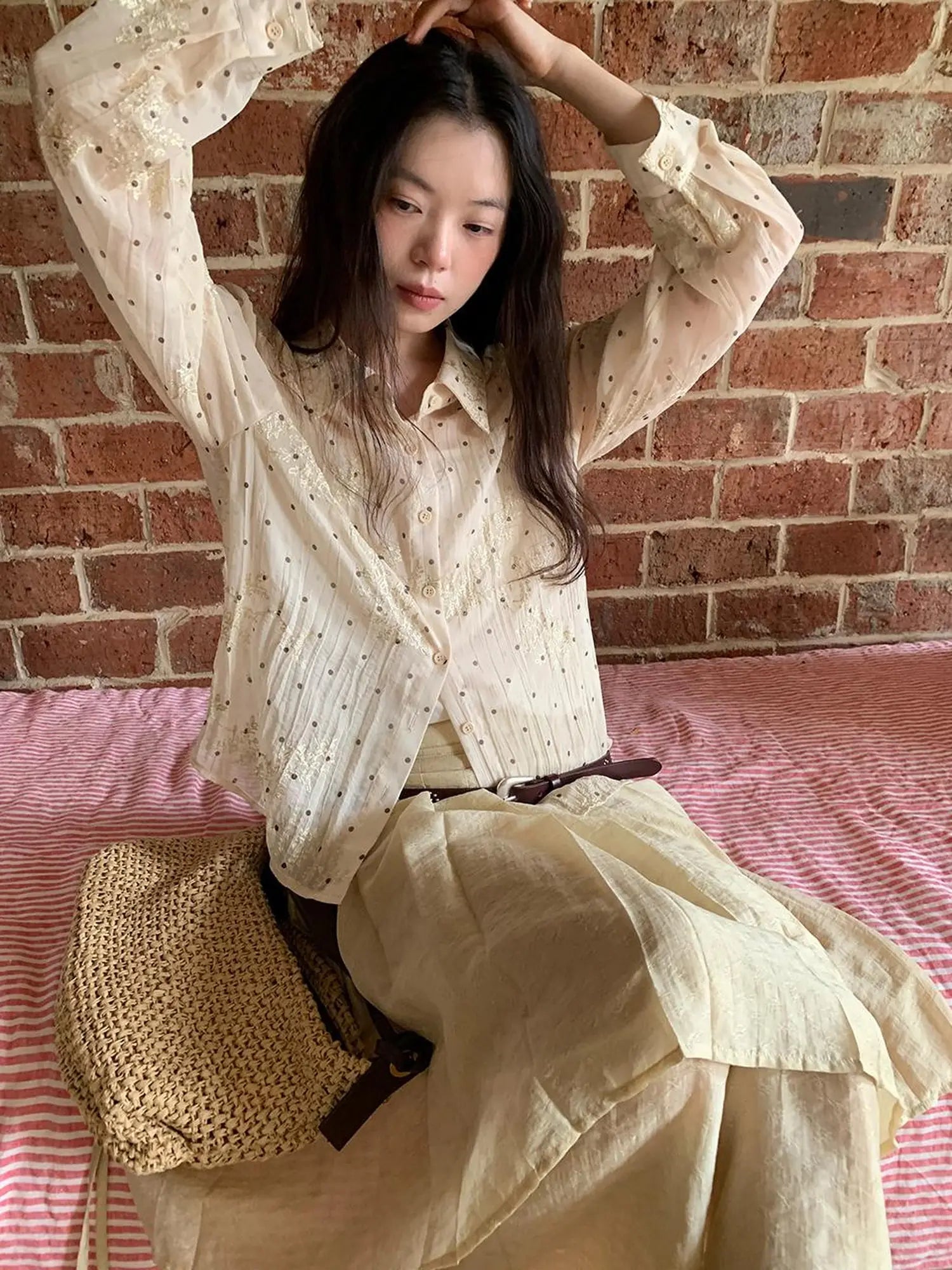 Dory Dot Jacquard Shirt With Gold Embroidery