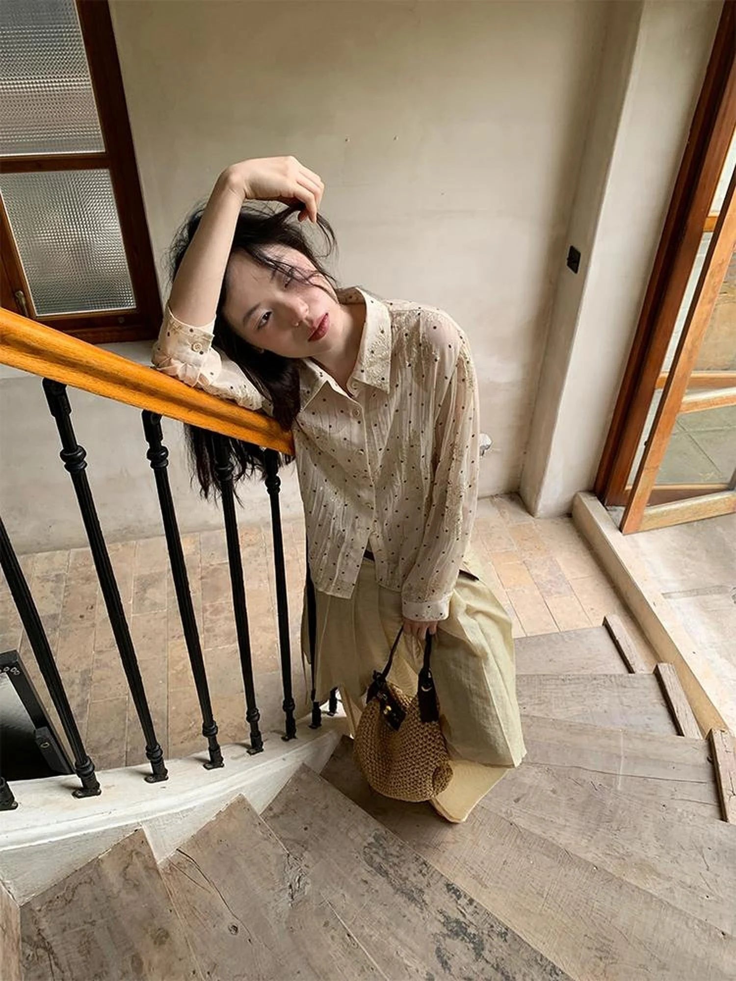 Dory Dot Jacquard Shirt With Gold Embroidery