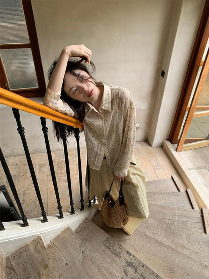 Dory Dot Jacquard Shirt With Gold Embroidery