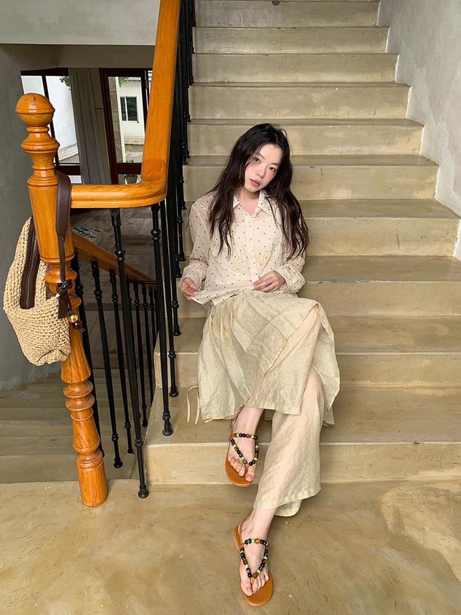 Dorydory Dory Dot Jacquard Shirt With Gold Embroidery