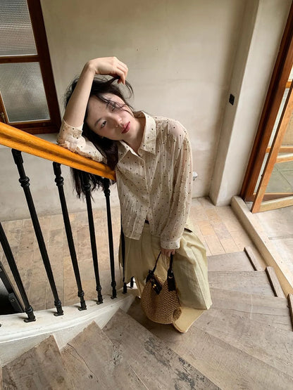 Dory Dot Jacquard Shirt With Gold Embroidery