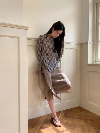 Dorydory Diamond Mesh Ruffle Hem Long Sleeve Tee