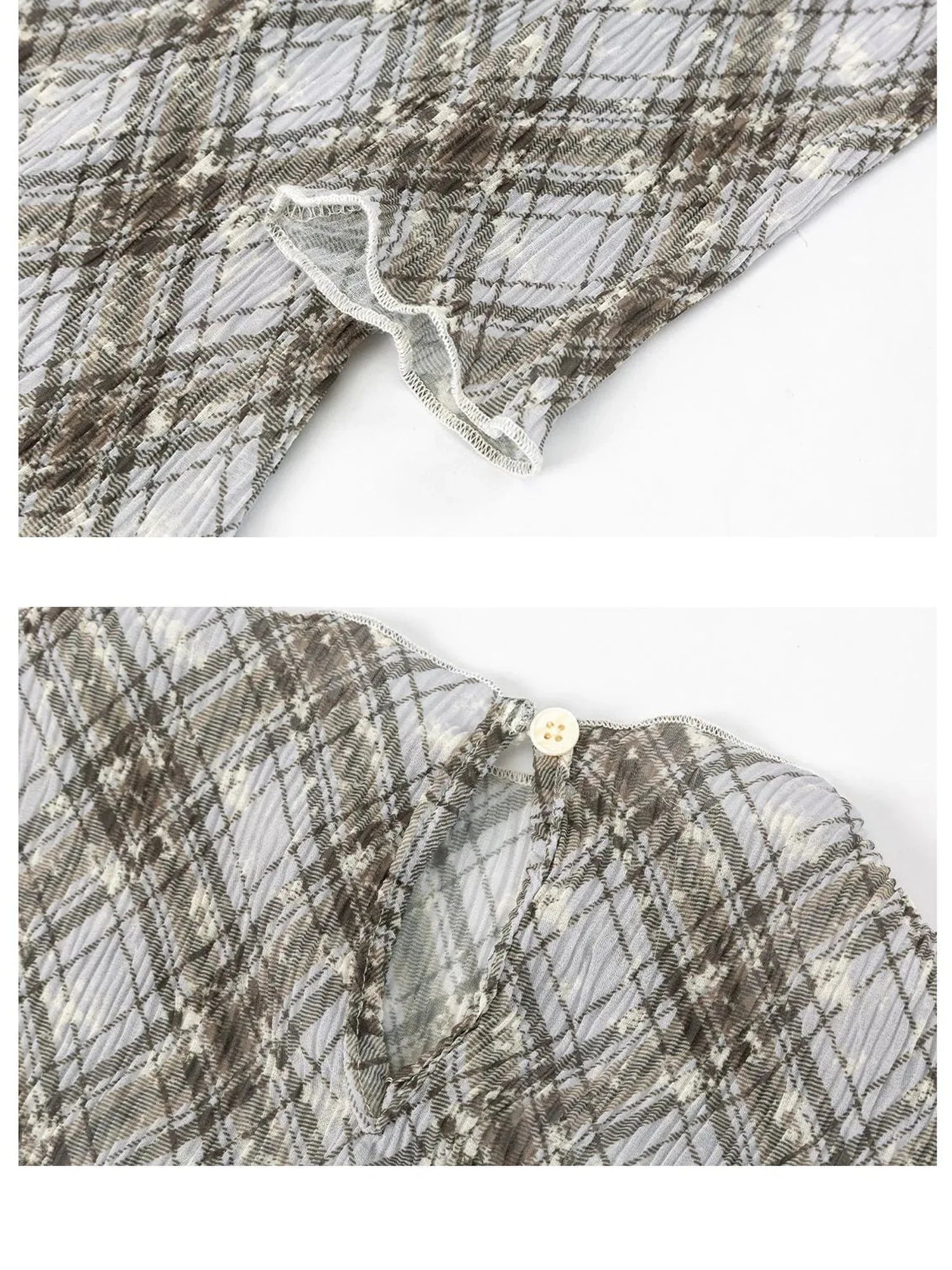 Dorydory Diamond Mesh Ruffle Hem Long Sleeve Tee