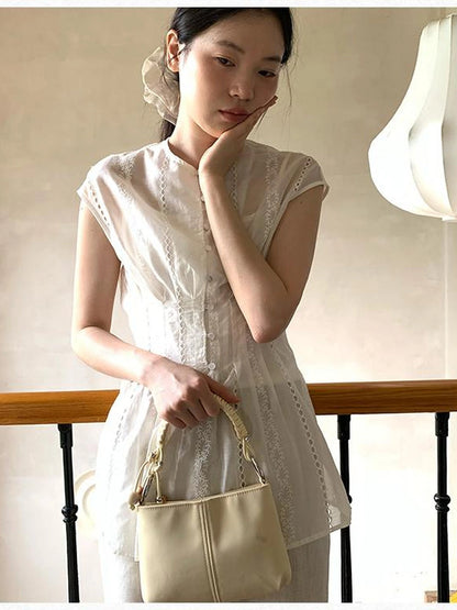 Dorydory Stripe Jacquard Sleeveless Shirt with Waist Cutout