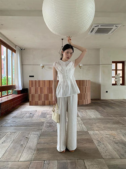 Dorydory Stripe Jacquard Sleeveless Shirt with Waist Cutout