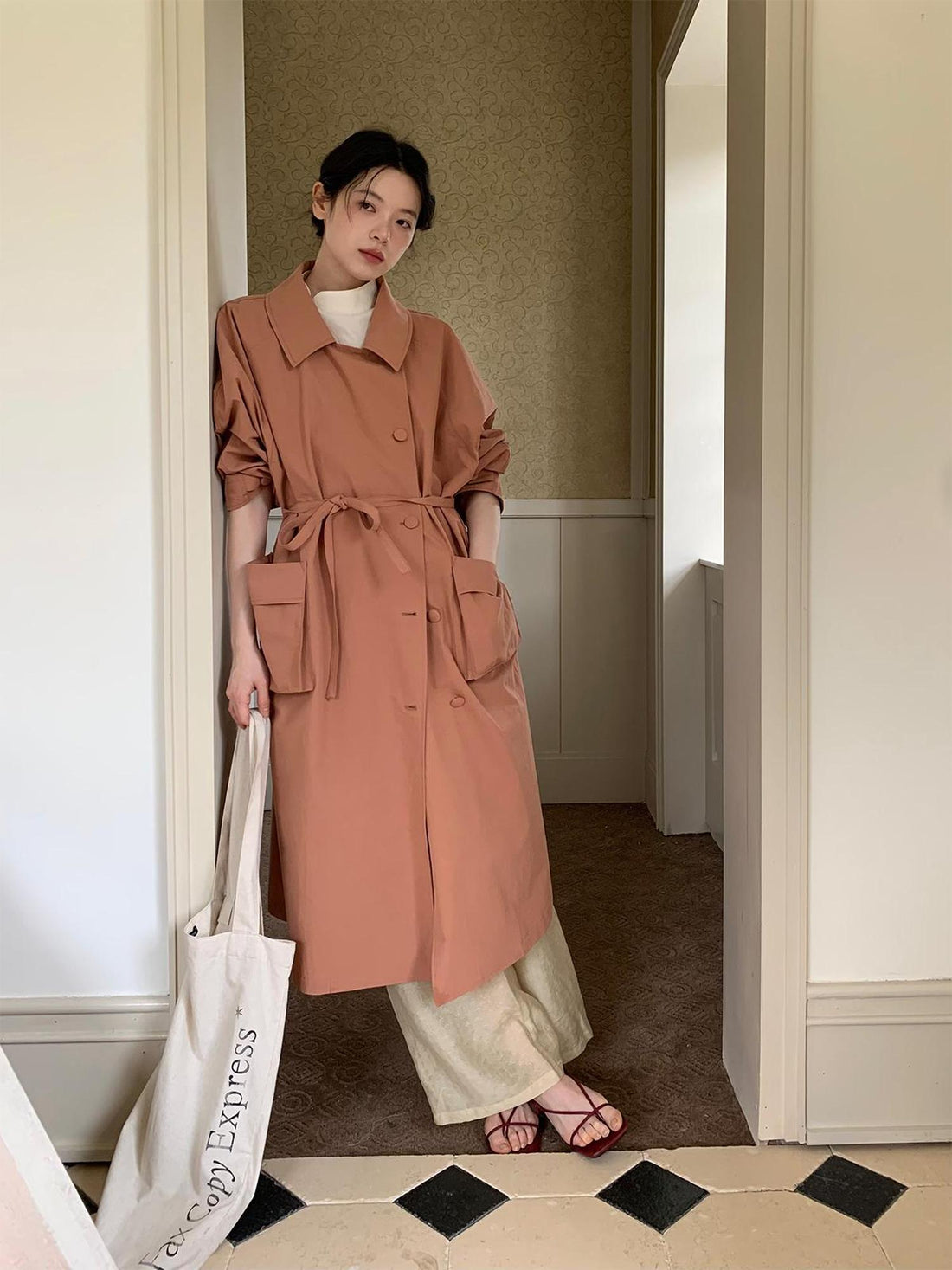 Dorydory Double Breasted Coral Pink Trench Coat