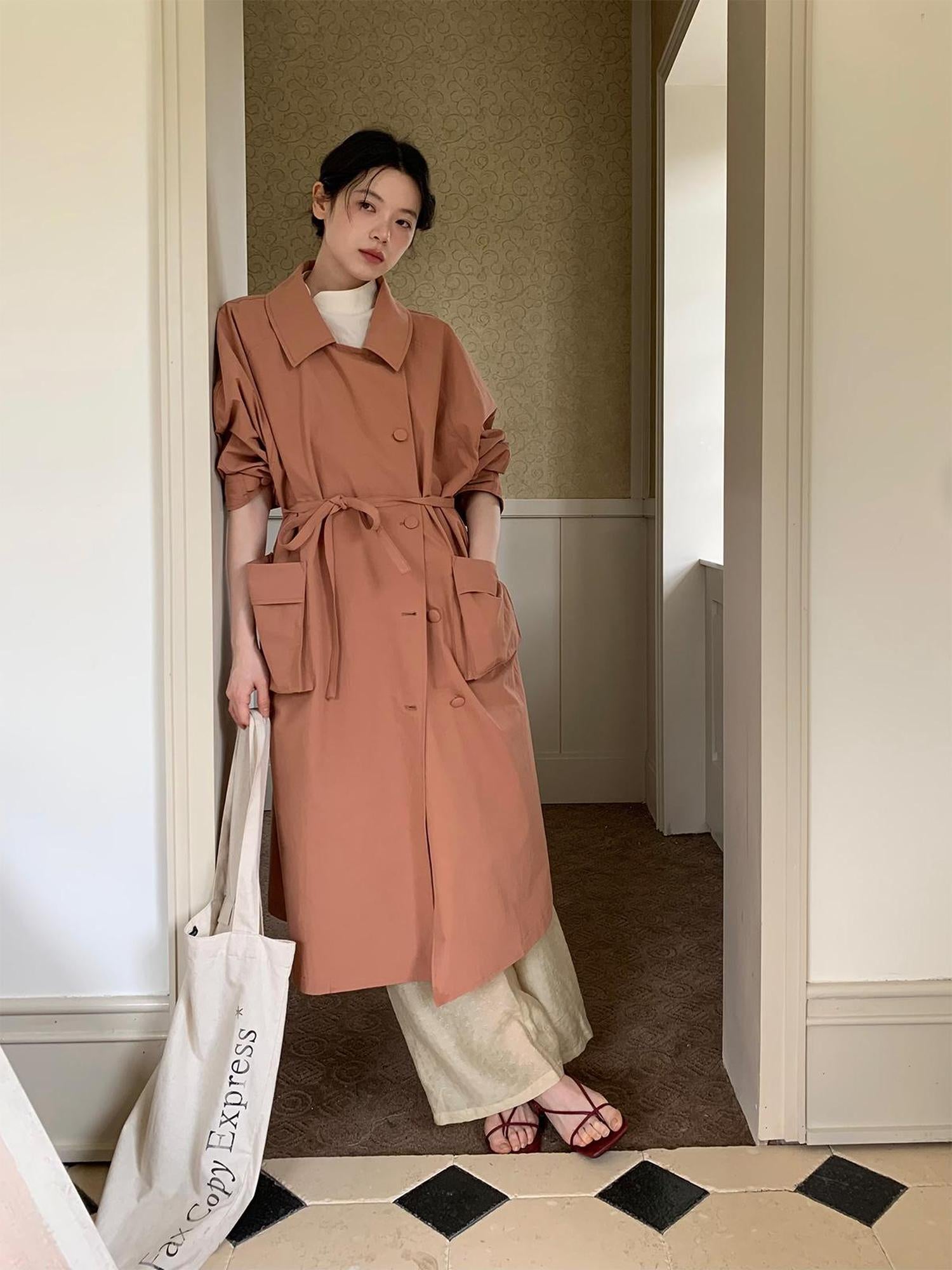 Dorydory Double Breasted Coral Pink Trench Coat