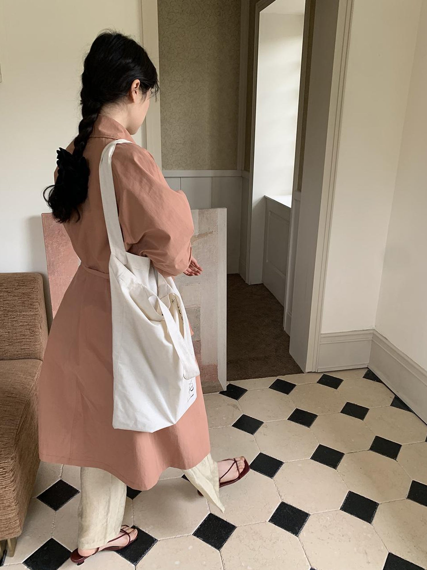 Dorydory Double Breasted Coral Pink Trench Coat