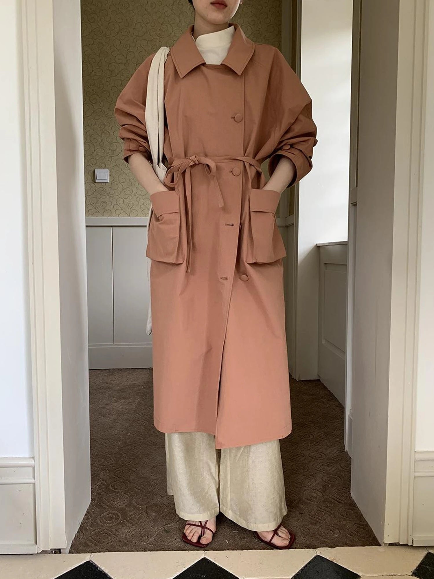 Double Breasted Coral Pink Trench Coat