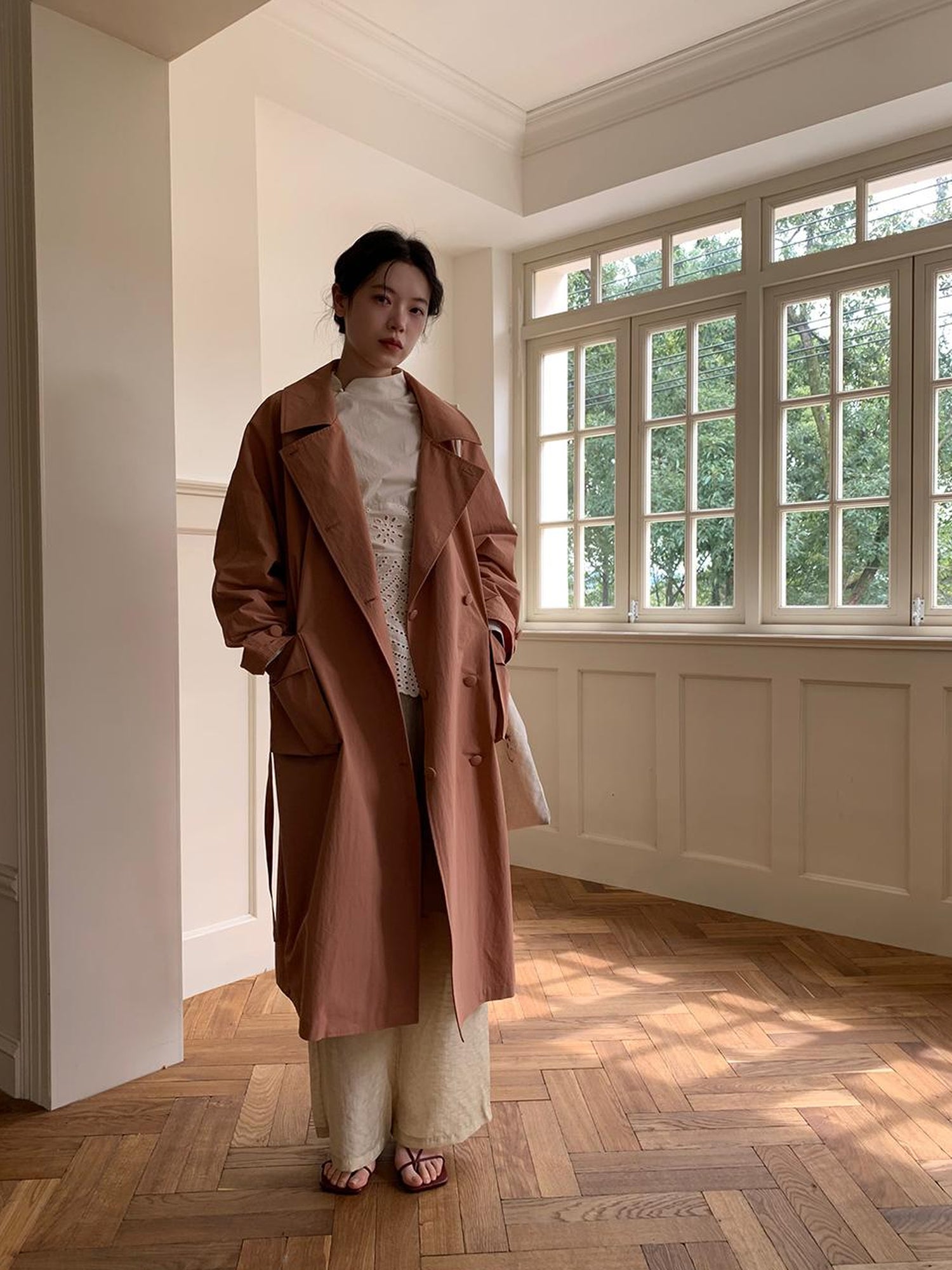 Dorydory Double Breasted Coral Pink Trench Coat