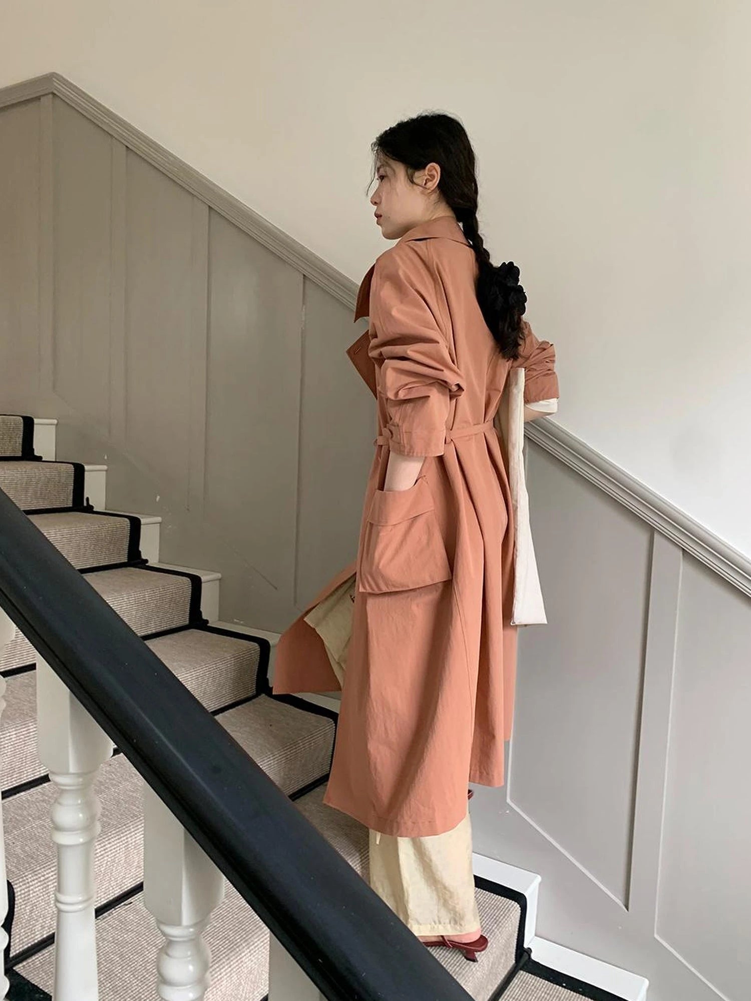 Double Breasted Coral Pink Trench Coat