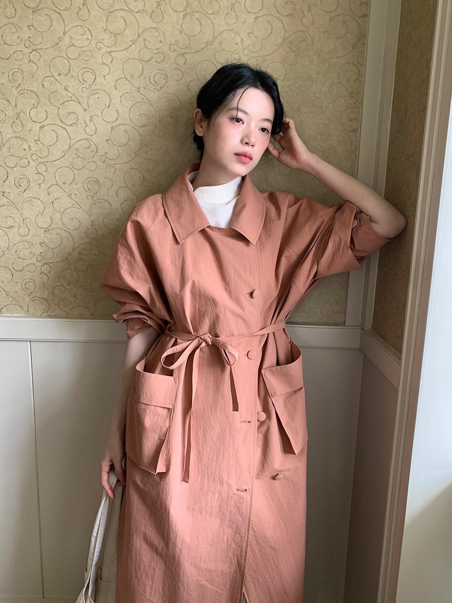 Dorydory Double Breasted Coral Pink Trench Coat