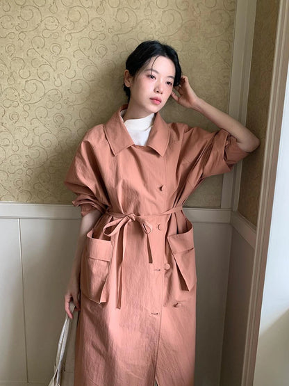 Double Breasted Coral Pink Trench Coat