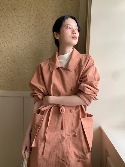Dorydory Double Breasted Coral Pink Trench Coat