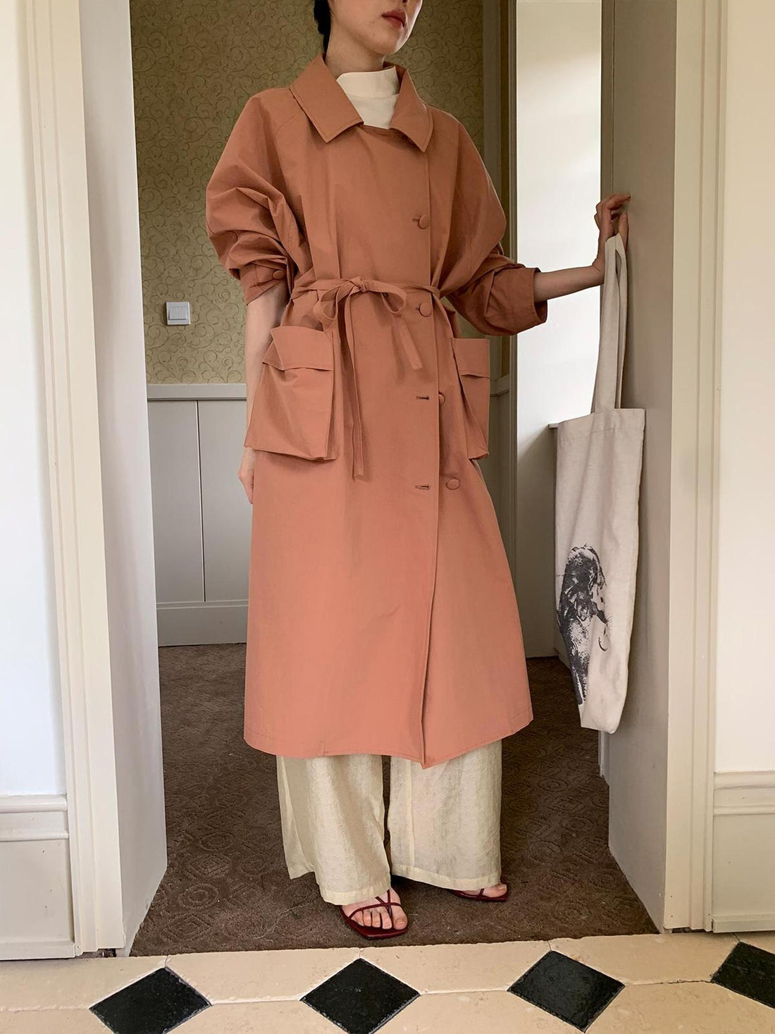 Dorydory Double Breasted Coral Pink Trench Coat