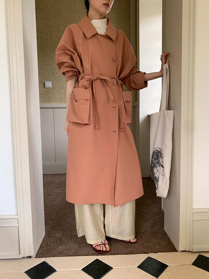 Dorydory Double Breasted Coral Pink Trench Coat