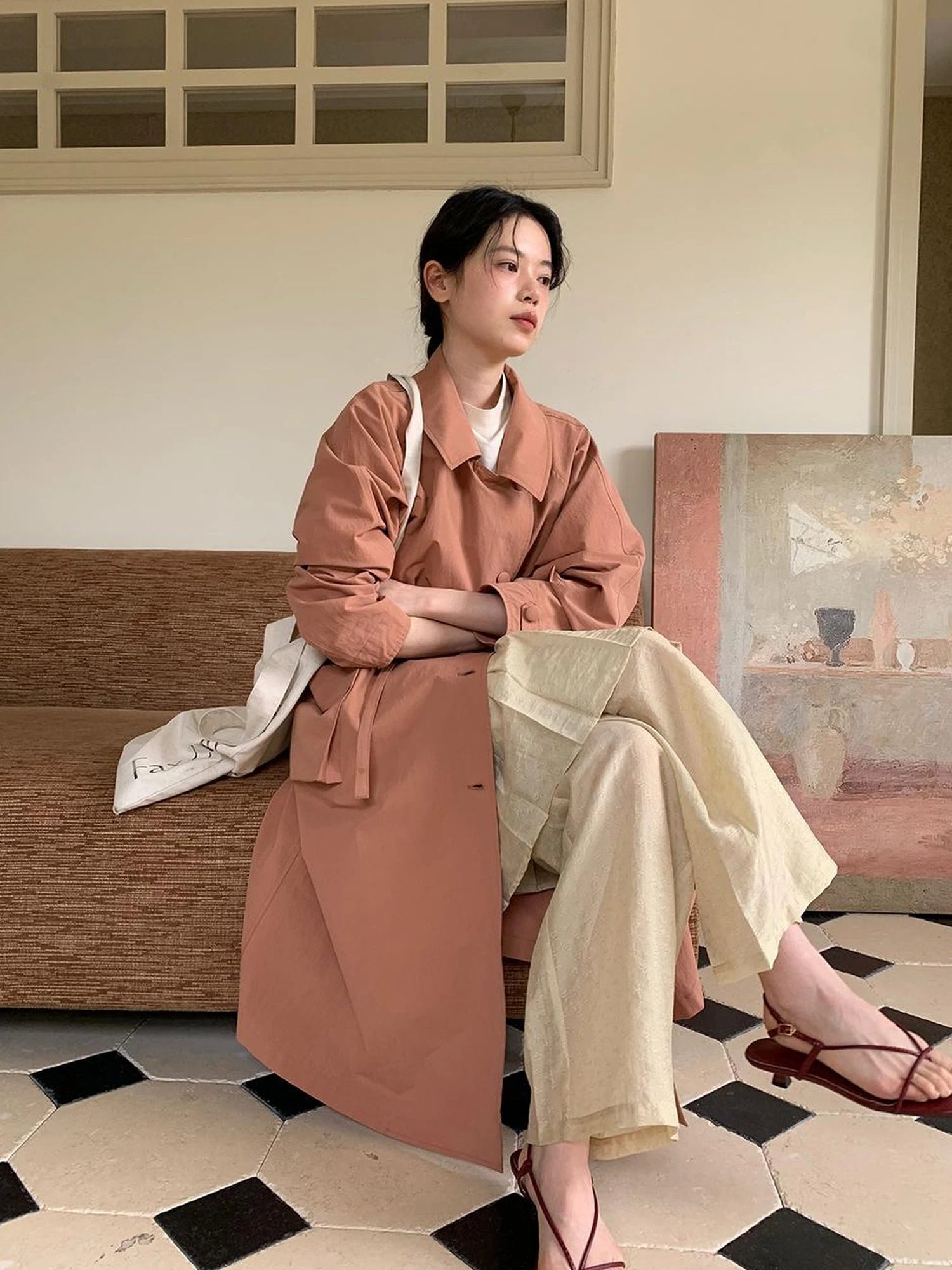 Double Breasted Coral Pink Trench Coat