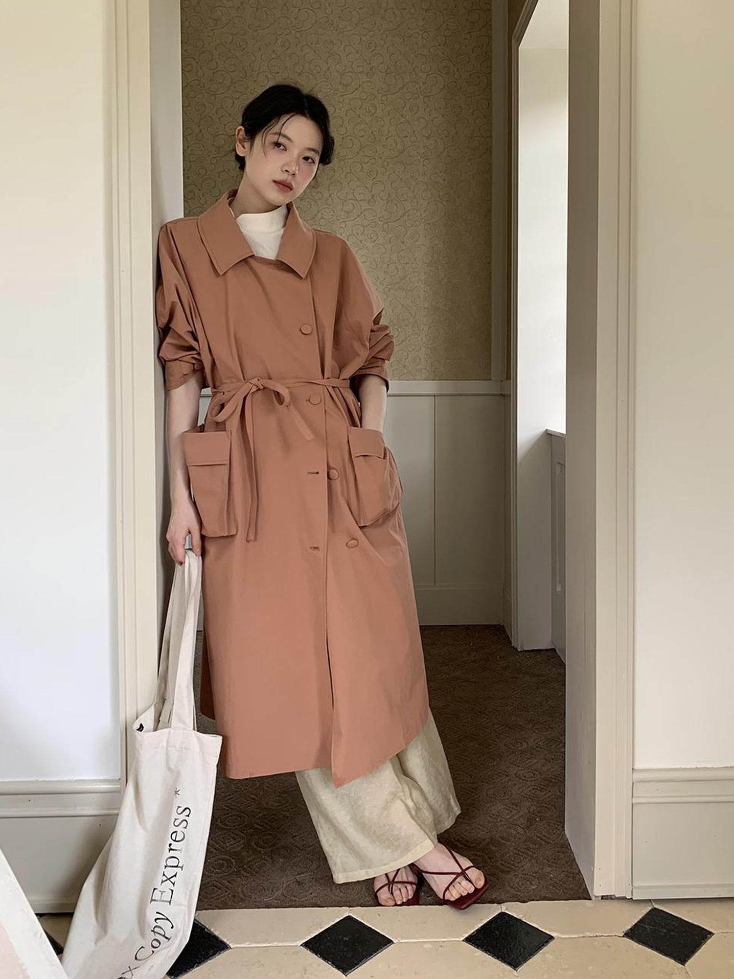 Dorydory Double Breasted Coral Pink Trench Coat