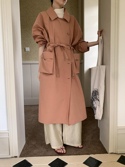 Dorydory Double Breasted Coral Pink Trench Coat