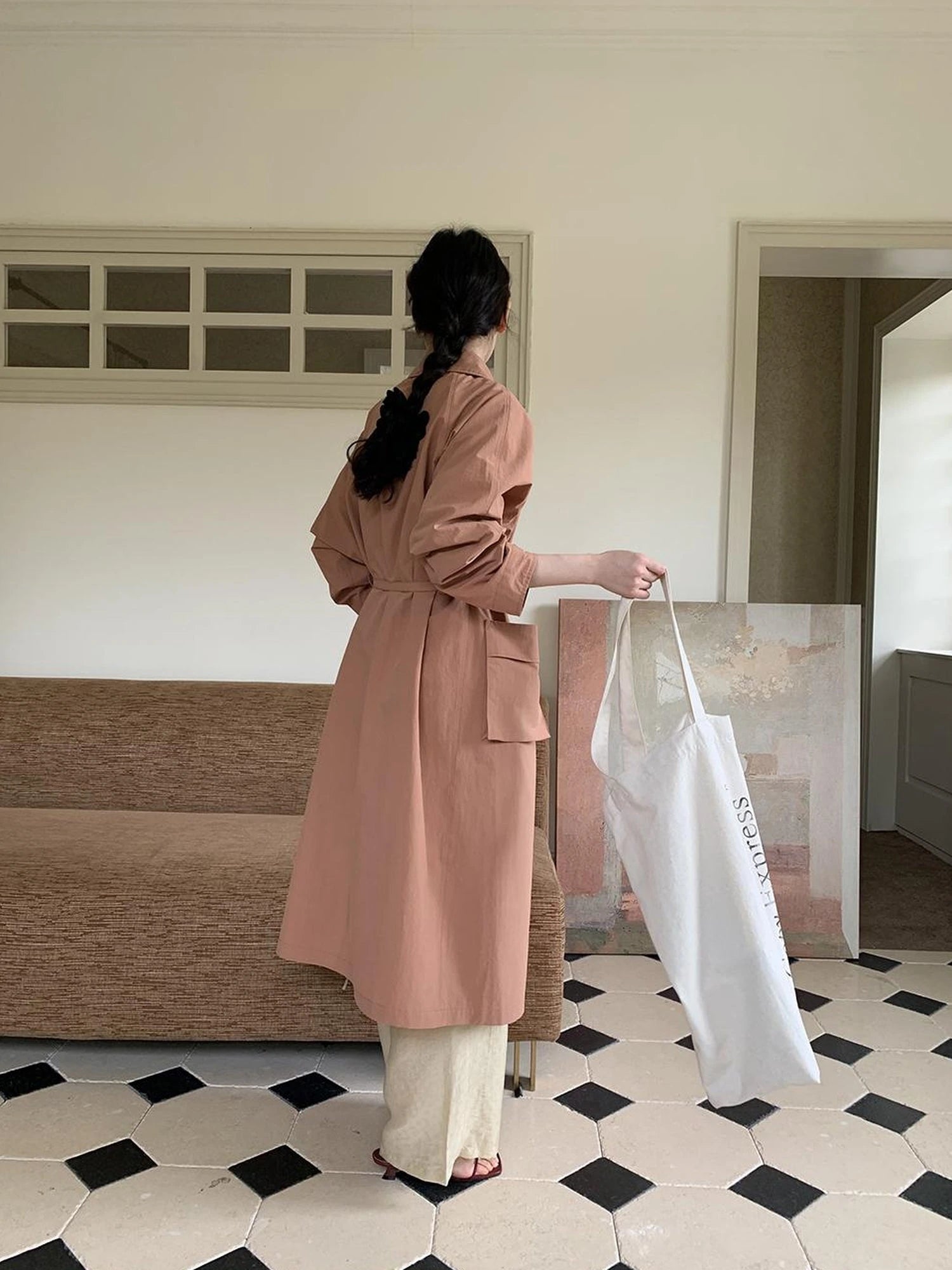 Double Breasted Coral Pink Trench Coat