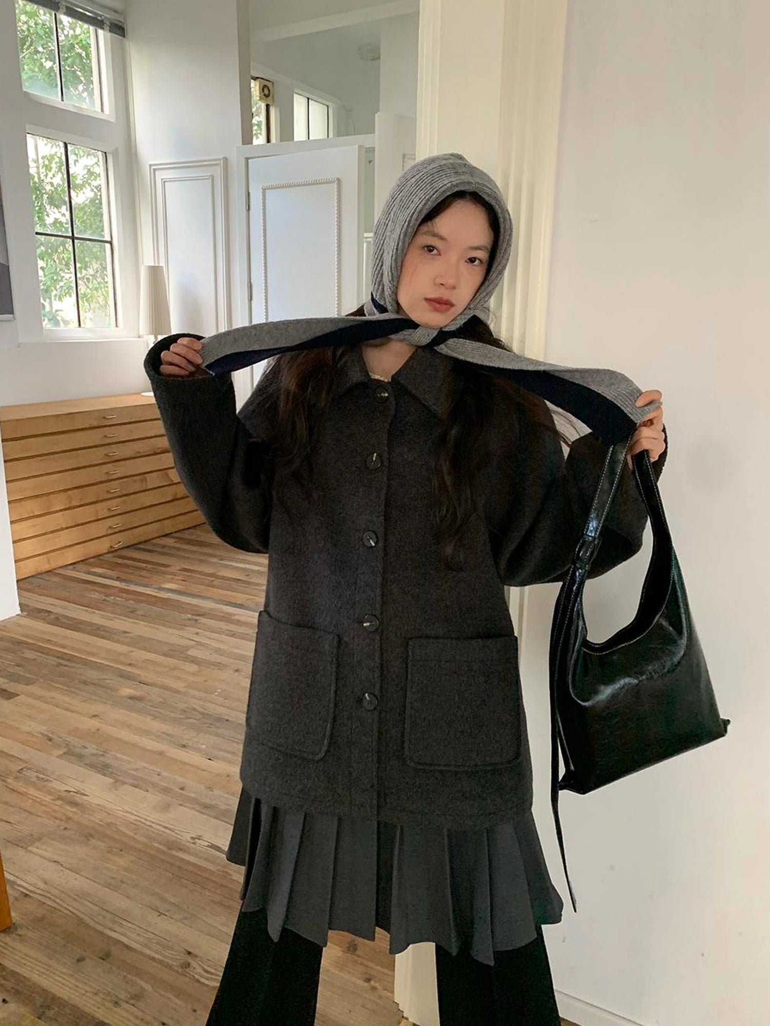 Double Breasted Wool Blend Coat 2024