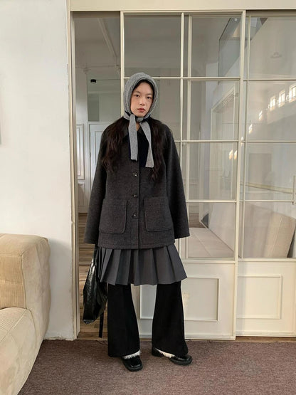 Double Breasted Wool Blend Coat 2024