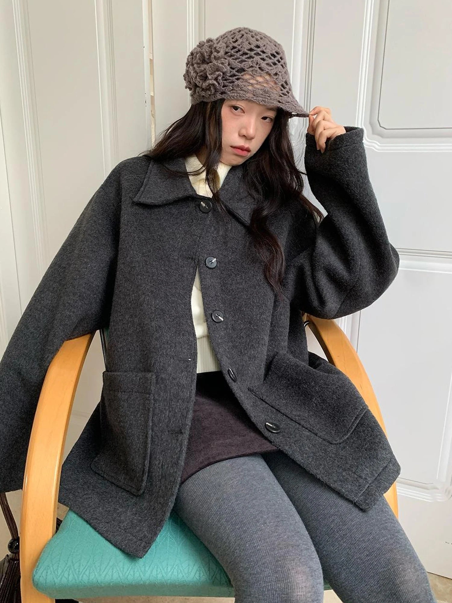 Double Breasted Wool Blend Coat 2024