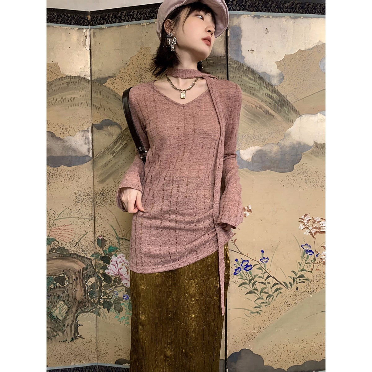 Dorydory_Dusty_Pink_Hollowout_Knit_New_Chinese_Women&