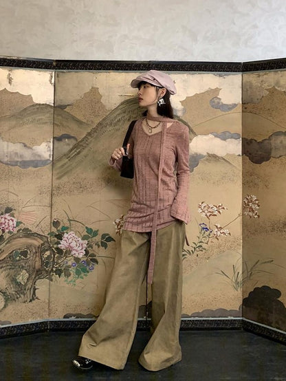 Dorydory Dusty Pink Hollowout Knit New Chinese Women&