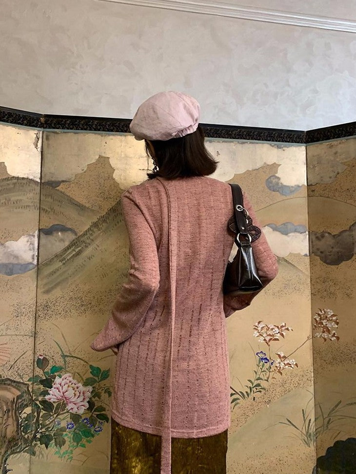Dorydory Dusty Pink Hollowout Knit New Chinese Women&