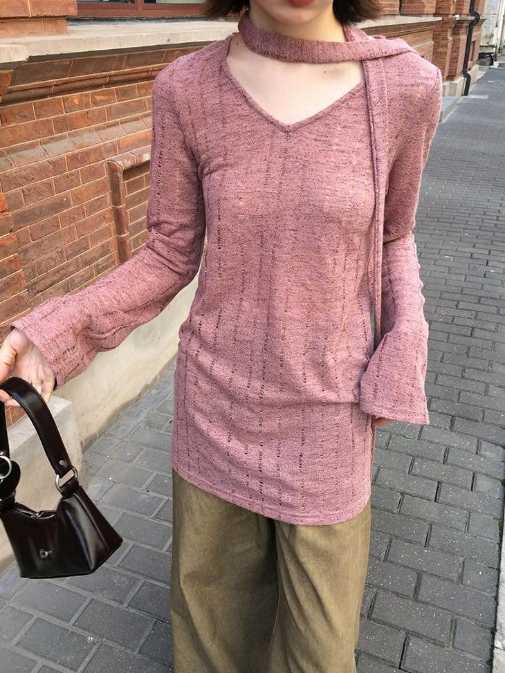 Dorydory Dusty Pink Hollowout Knit New Chinese Women&