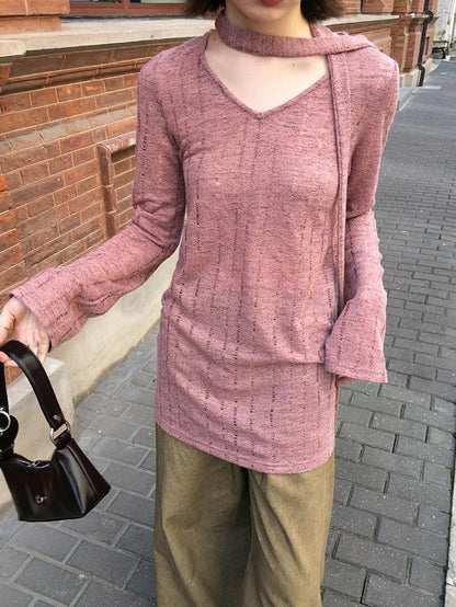 Dorydory Dusty Pink Hollowout Knit New Chinese Women&