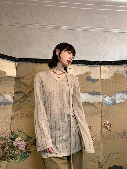 Dorydory Dusty Pink Hollowout Knit New Chinese Women&