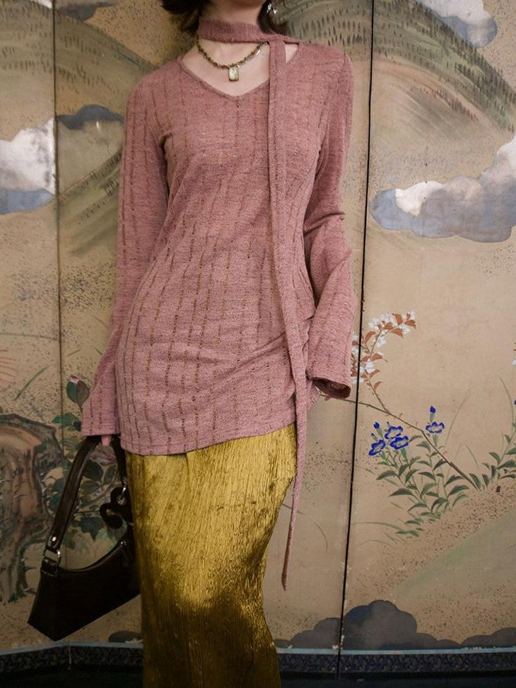 Dorydory Dusty Pink Hollowout Knit New Chinese Women&