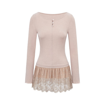 Dorydory_Dusty_Pink_Rabbit_Hair_Lace_Spliced_Slim_Women&