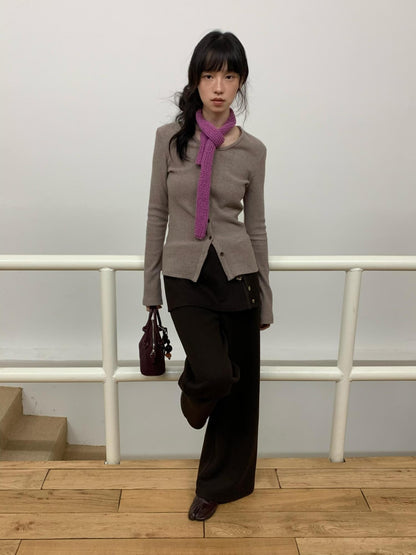 Dorydory Dusty Rose Gray Vintage Detachable Fur Collar Slim Fit Women&