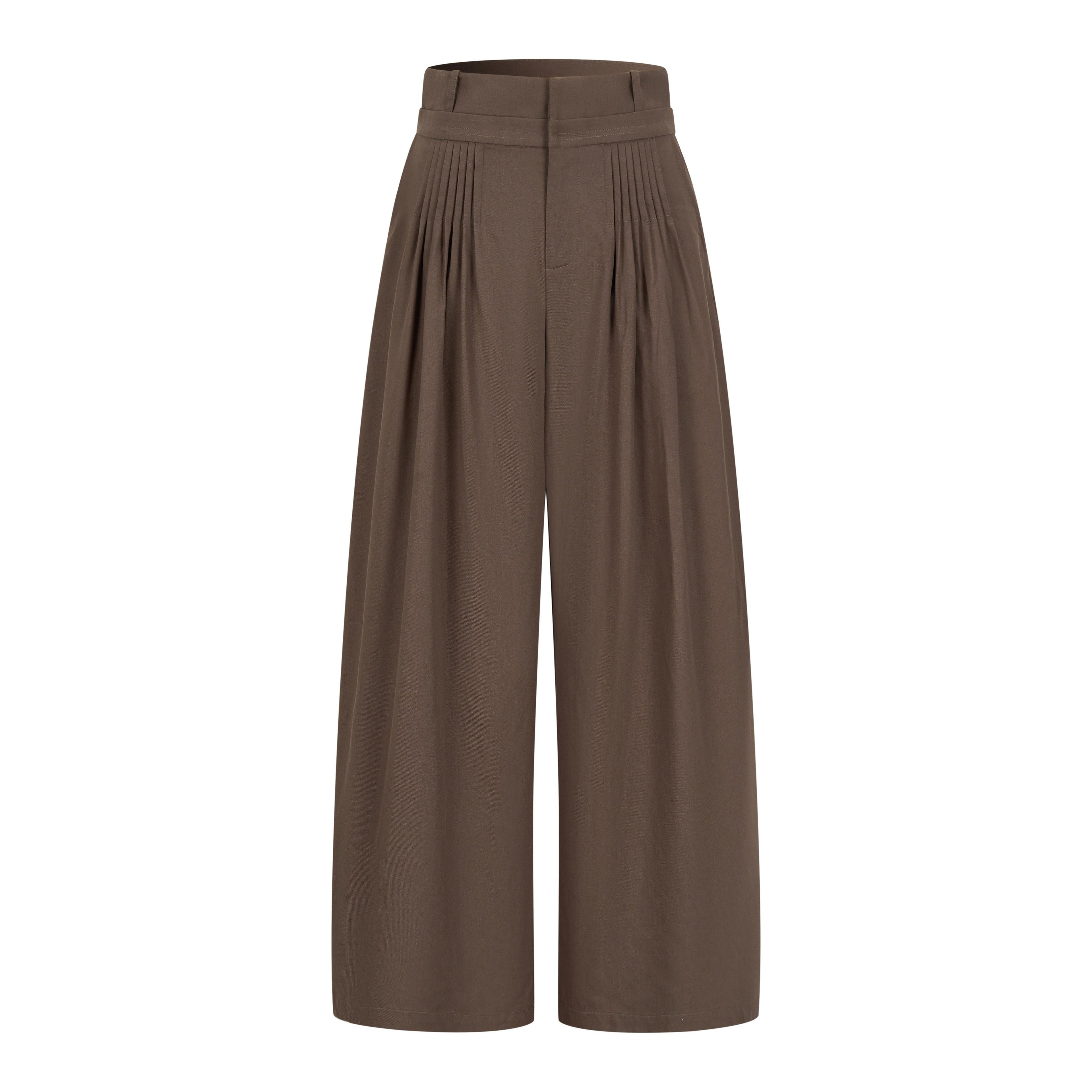Dorydory_Earthy_Coffee_Vintage_Tuck_Pleat_High_Waist_Women&