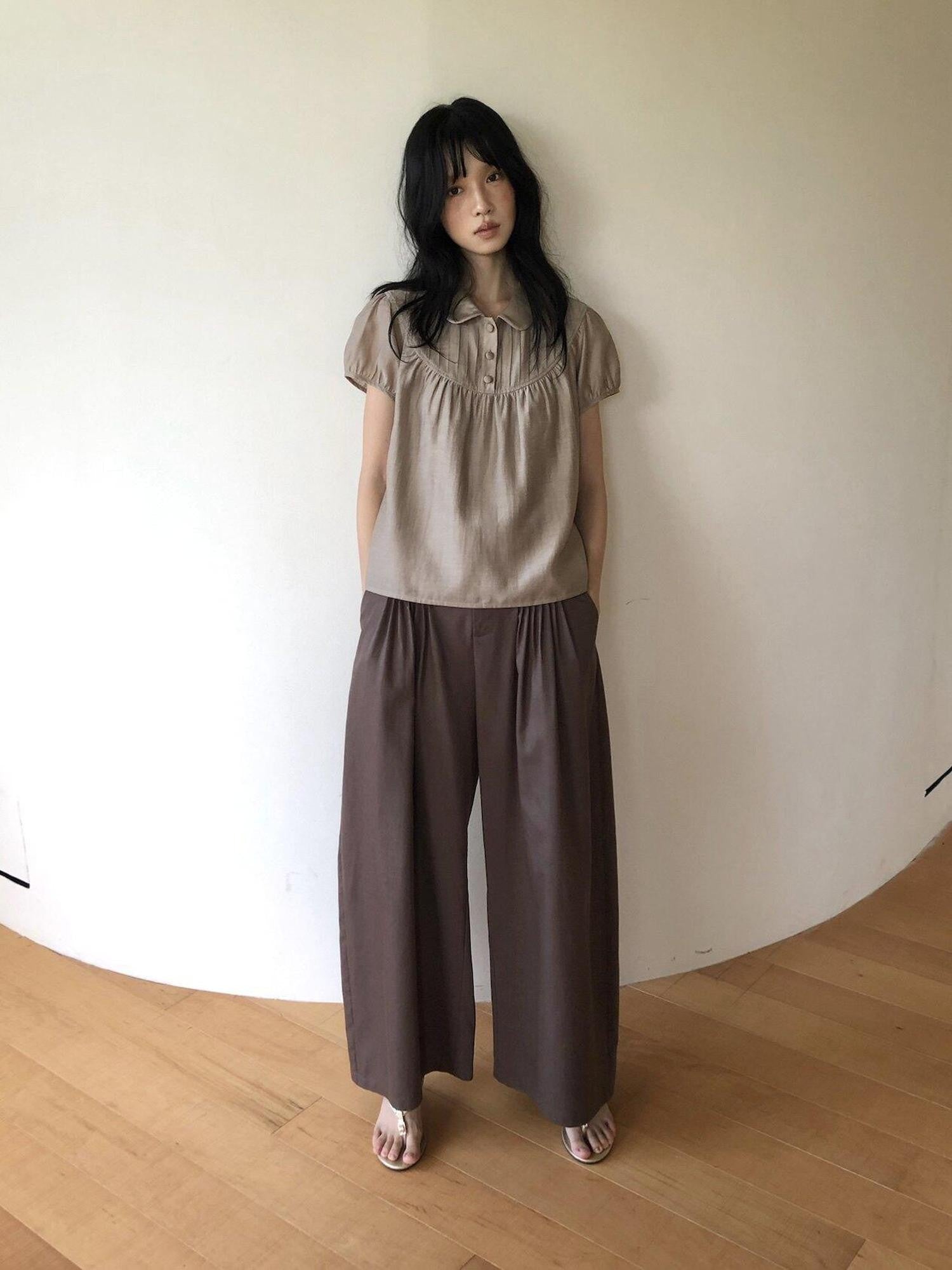 Dorydory Earthy Coffee Vintage Tuck Pleat High Waist Women&
