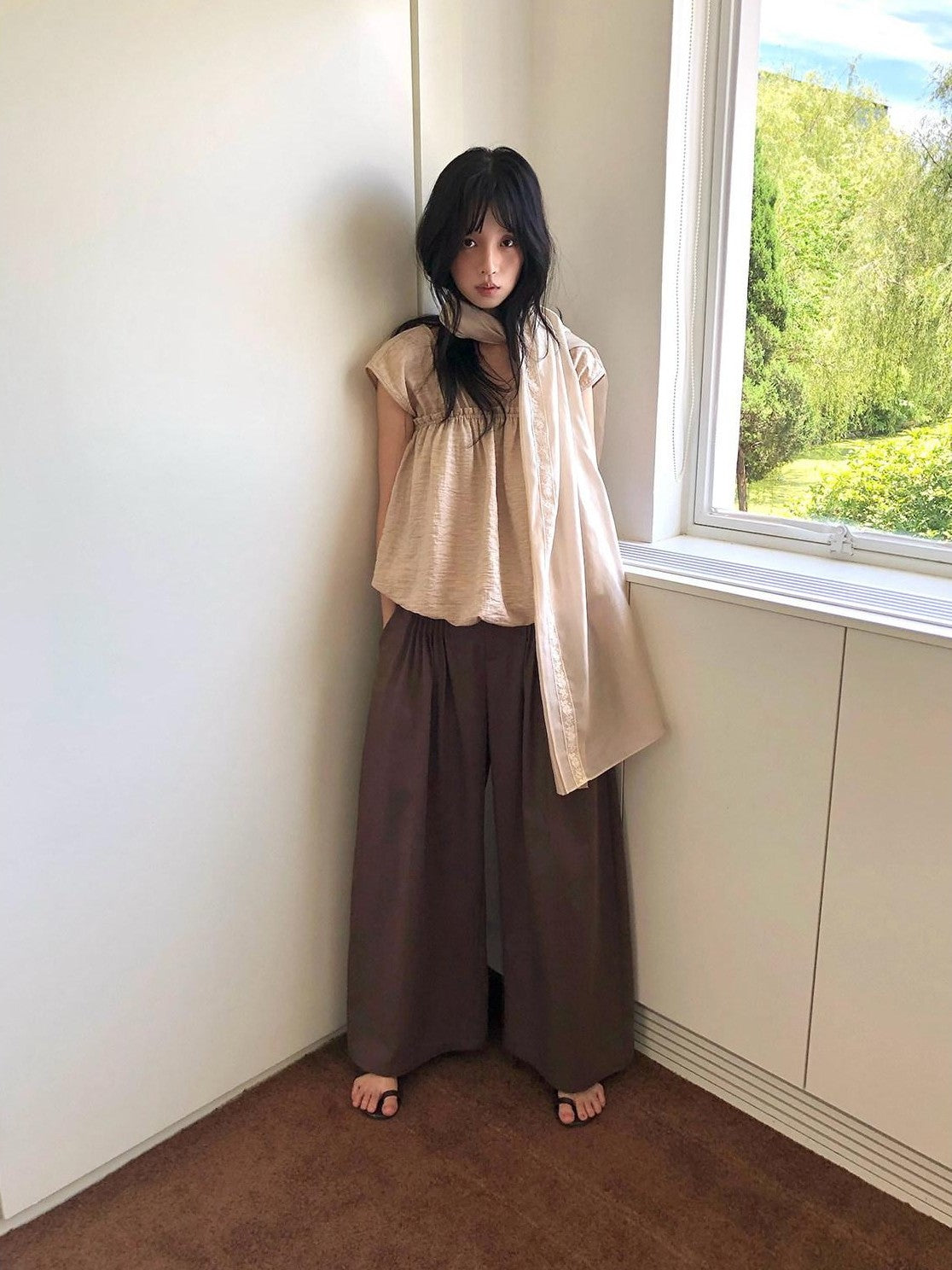 Dorydory Earthy Coffee Vintage Tuck Pleat High Waist Women&