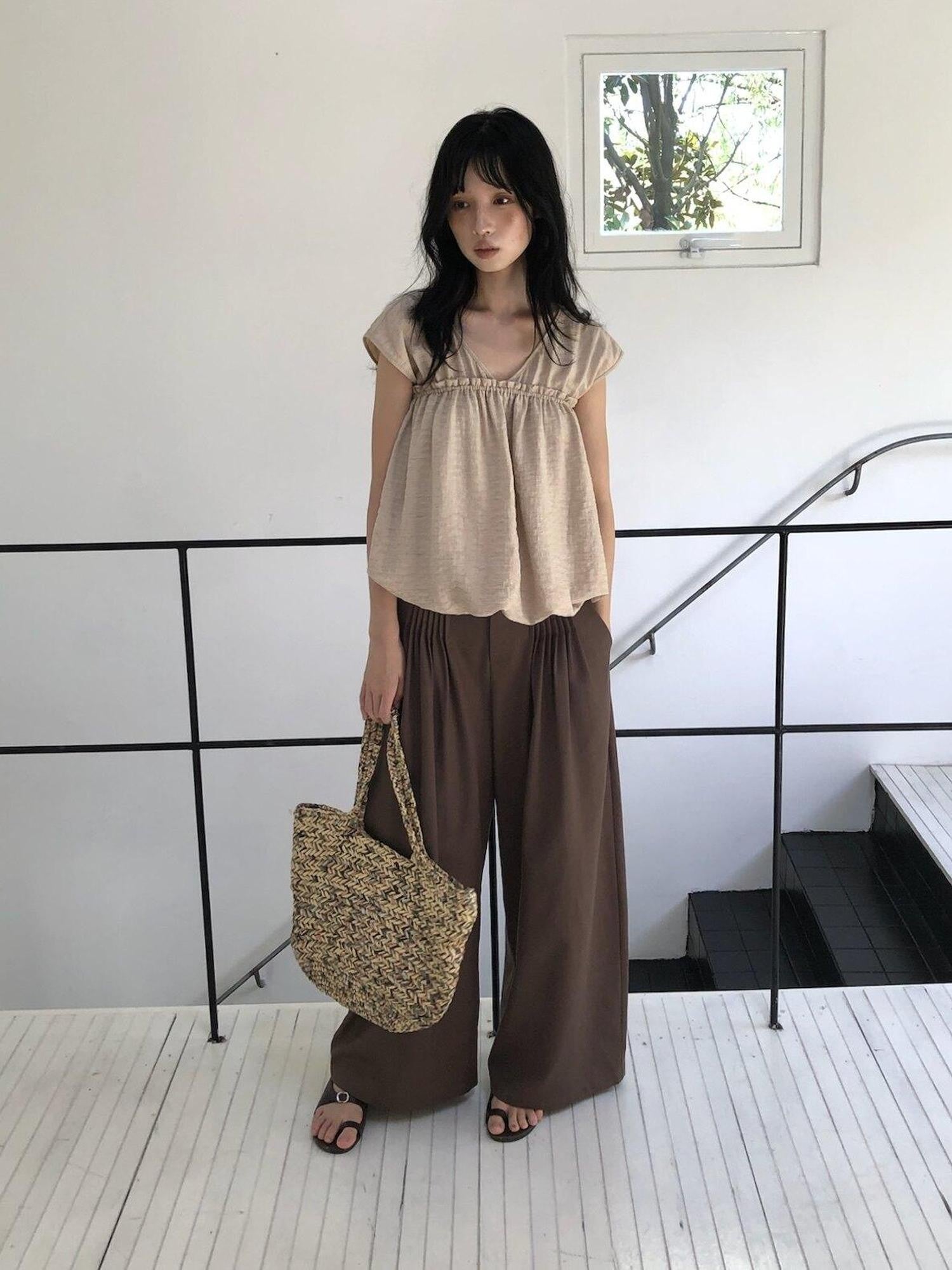 Dorydory Earthy Coffee Vintage Tuck Pleat High Waist Women&