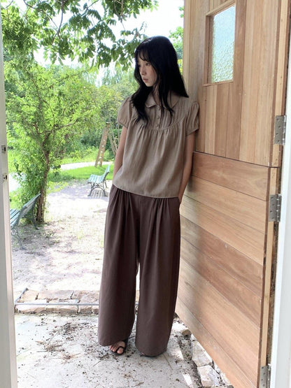 Dorydory Earthy Coffee Vintage Tuck Pleat High Waist Women&