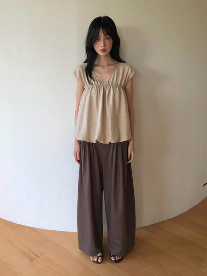 Dorydory Earthy Coffee Vintage Tuck Pleat High Waist Women&