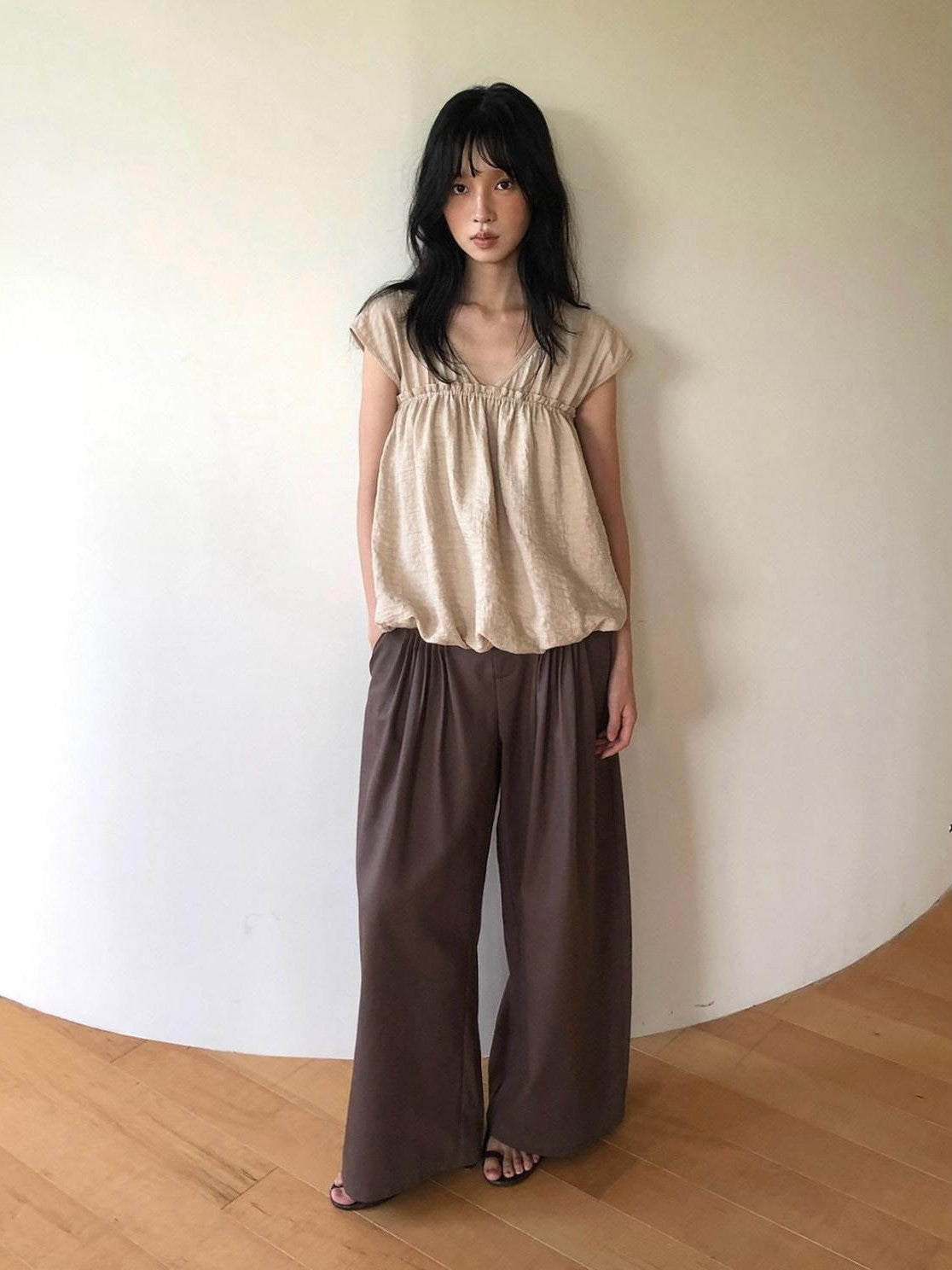 Dorydory Earthy Coffee Vintage Tuck Pleat High Waist Women&
