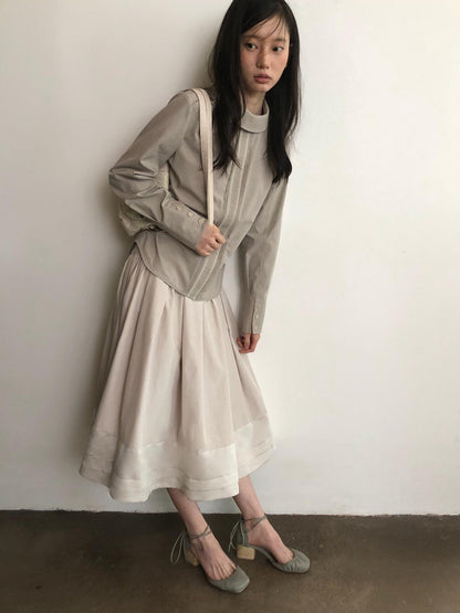 Dorydory Elegant Stand Collar Long Sleeve Lyocell Women&