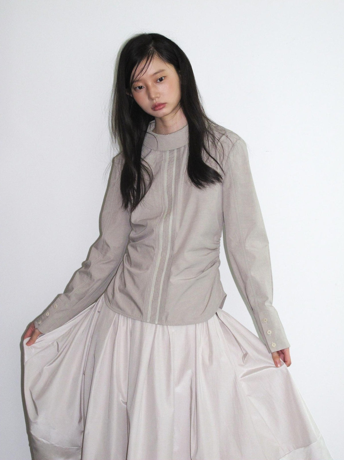 Dorydory Elegant Stand Collar Long Sleeve Lyocell Women&
